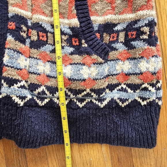 LL Bean cotton ragg open front cardigan sweater fair isle nordic heavyweight L - Picture 4 of 6